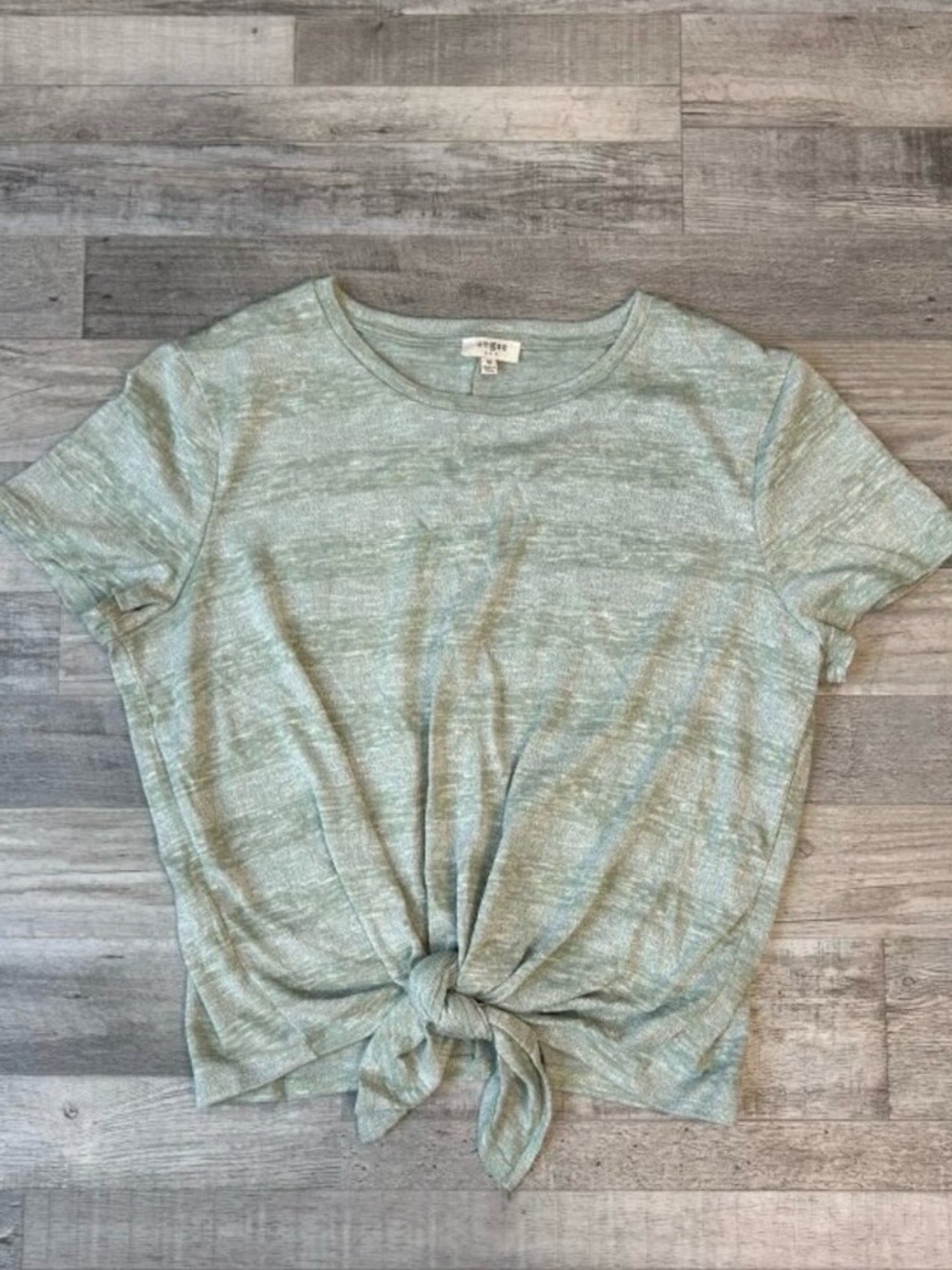Umgee Lightweight Green Short Sleeve Sweater Knot Front N7